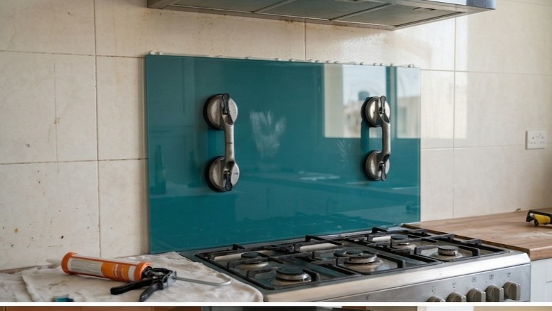 من أعمالنا في تفصيل زجاج المطابخ